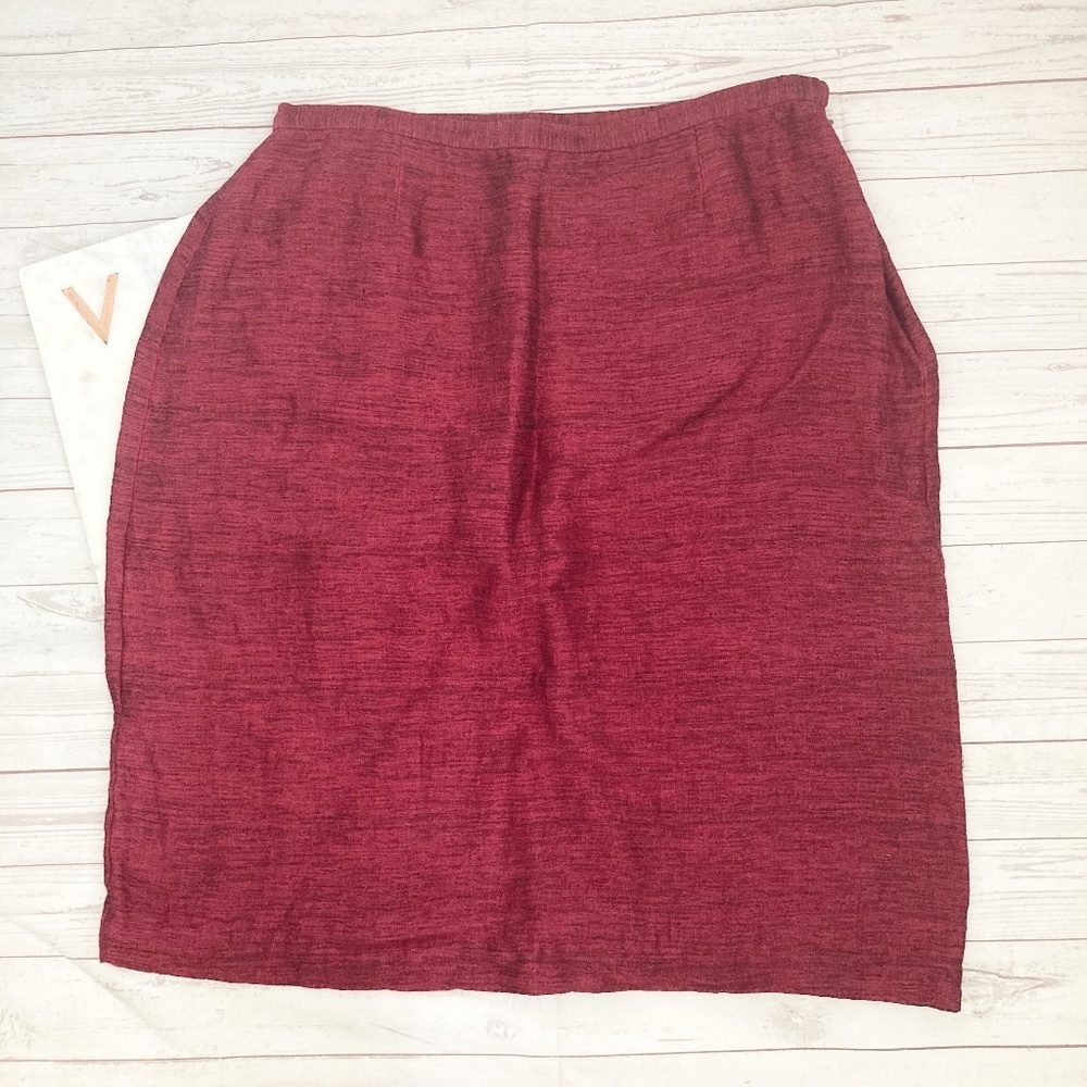 eileen fisher womens l red a-line skirt textured h